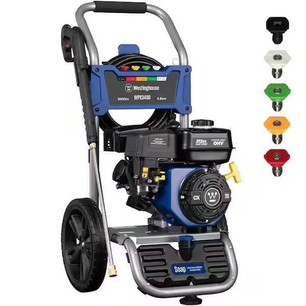 Westinghouse WPX3400 3400 PSI 2.6 GPM Gas Powered Pressure Washer with 5 Quick
