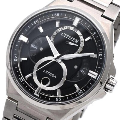 Pre-owned Citizen Attesa Bu0060-68e Eco-drive Triple Calendar Moon Data Titanium Men Watch