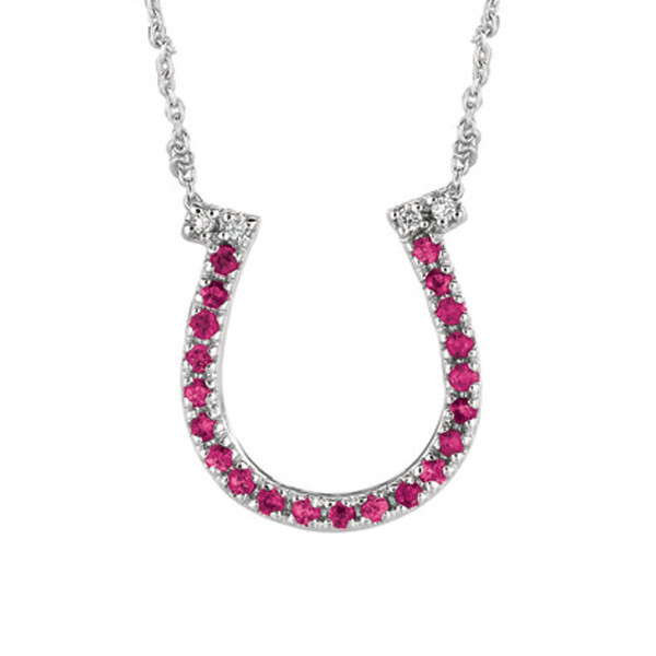 Pre-owned Morris 0.25 Ct Natural Pink Sapphire & Diamond Horseshoe Necklace 14k White Gold Si