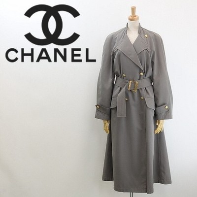 CHANEL Vintage Coco Gold Button Belted Double Spring Coat Gray Size 38