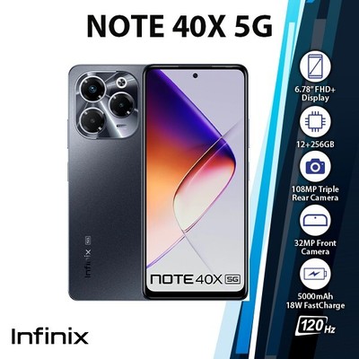 Infinix Note 40X 5G Android Cell Phone (Black/12GB+256GB/Dual SIM/Unlocked)