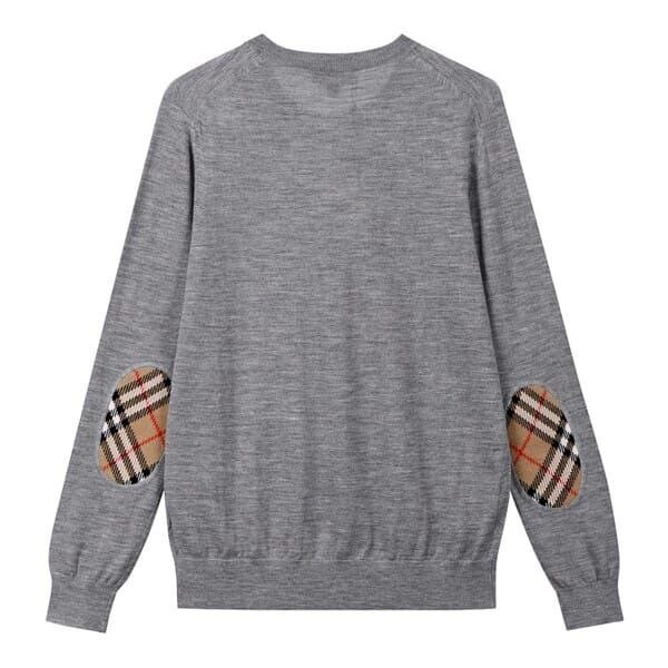 Pre-owned Burberry $830  Bempton Gray Merino Wool Elbow Check Patches Pullover Sweater L