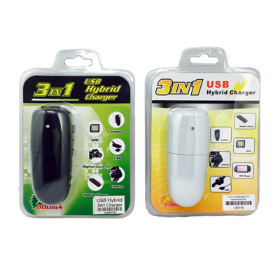 KIT 3IN1 CARICABATTERIA AUTO RETE UNIVERSALE USB 800mA