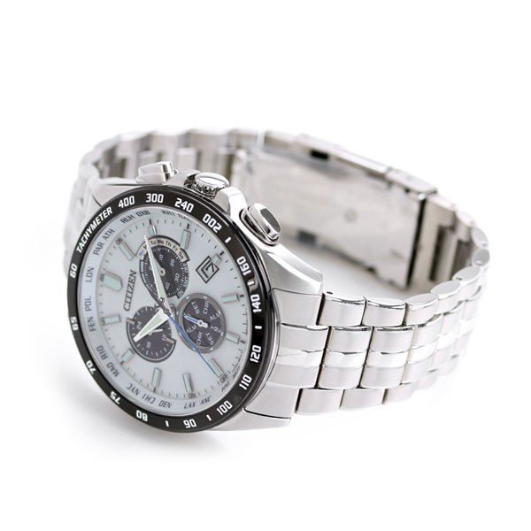 Pre-owned Citizen Collection Cb5874-90a Eco-drive Chronograph Atomic Radio Watch White