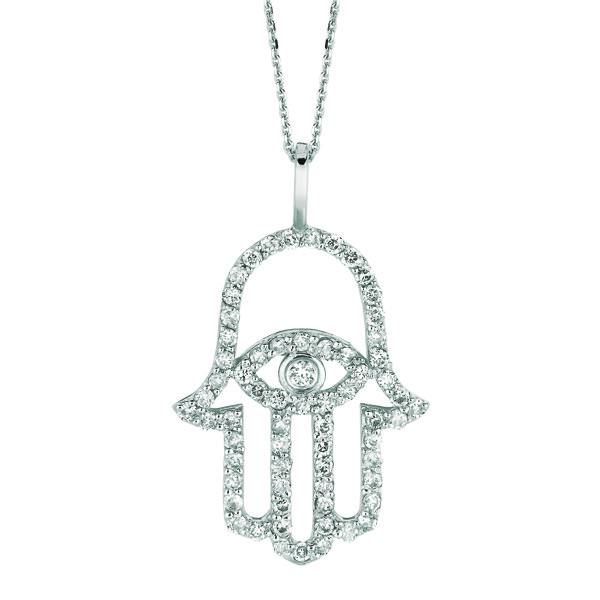 Pre-owned Morris 0.50 Carat Natural Diamond Hamsa Necklace 14k White Gold Si 18'' Chain