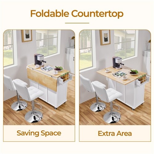 Rolling Kitchen Island with Drop Leaf, Storage Cabinet, Detachable Towel Bar