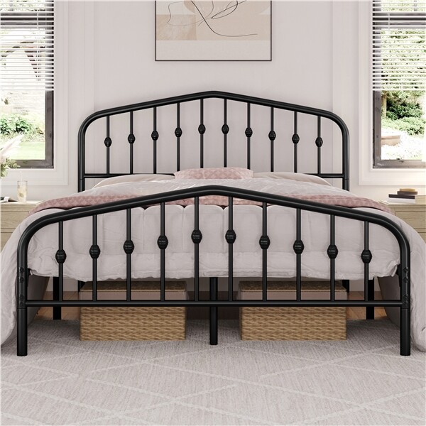 Twin/Full/Queen Bed Frames Metal Platform Bed with Arched Headboard/Footboard
