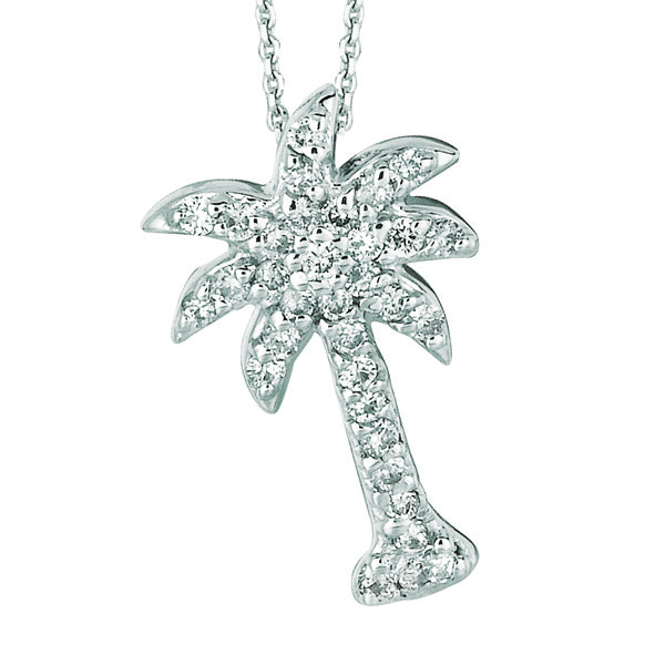 Pre-owned Morris 0.25 Carat Natural Diamond Palm Tree Necklace Pendant 14k White Gold 18'' Chain