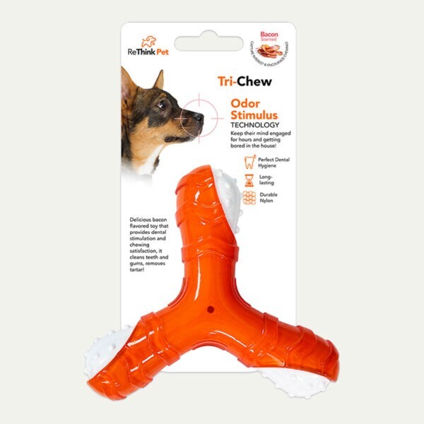 Dog Tri Chew Bacon Flavour Large Tough Durable Toy Textured Bacon Scented SET