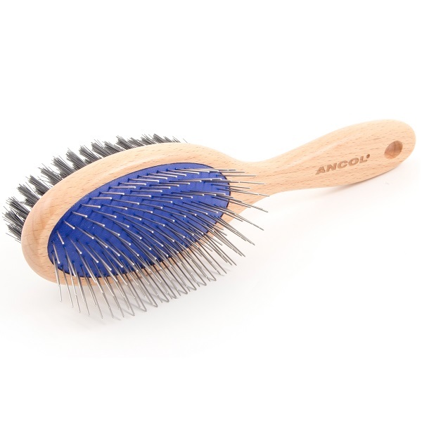 Ancol Ergo Dog Grooming Wooden Bristle Brush Double Sided Wood Handle