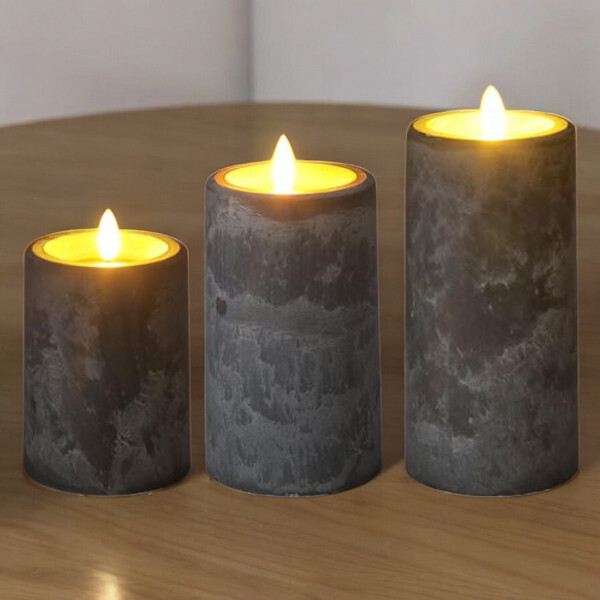 Led Betonoptik Kerzen-Set Indoor Outdoor 3-Teilig Timer H: 10,0 + 12,5 + 15,0cm