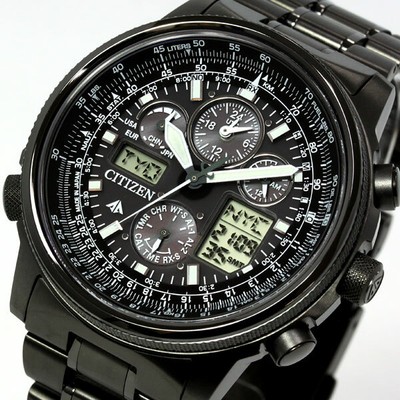 Pre-owned Citizen Promaster Sky Jy8025-59e Titanium Eco-drive Radio Solar Watch Black