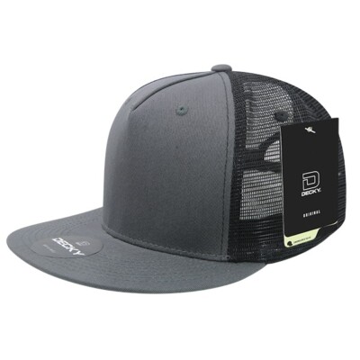 5 Panel Flat Bill Trucker Cap - Charcoal Black Decky 1040-CH_CH_BL 1040-4CHABLK