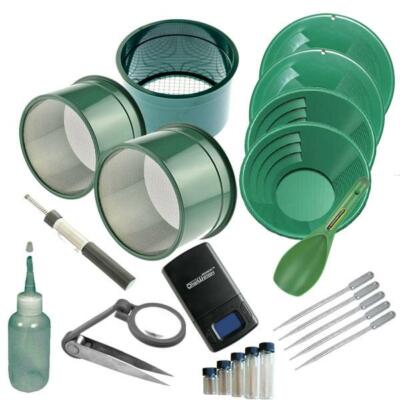 22pc Gold Panning Kit 14'' 12'' 10'' 8'' Green Gold Pans & More