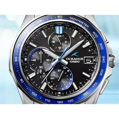 Pre-owned Casio Oceanus Ocw-s7000-1ajf Black Manta Slim Case Chrono Men's Watch In Box