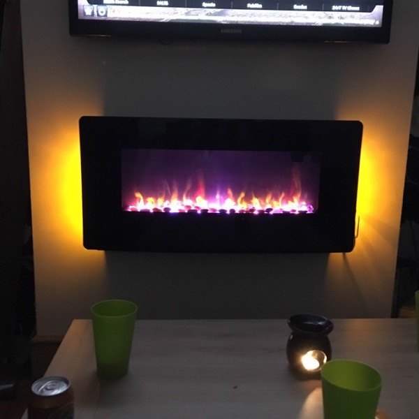 Pasadena Black LED Remote Control Wall Hung Electric Fire in Ashton
