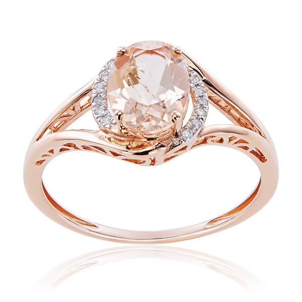 Pre-owned Tiffany & Co 10k Rose Gold Morganite And Diamond Ring In White