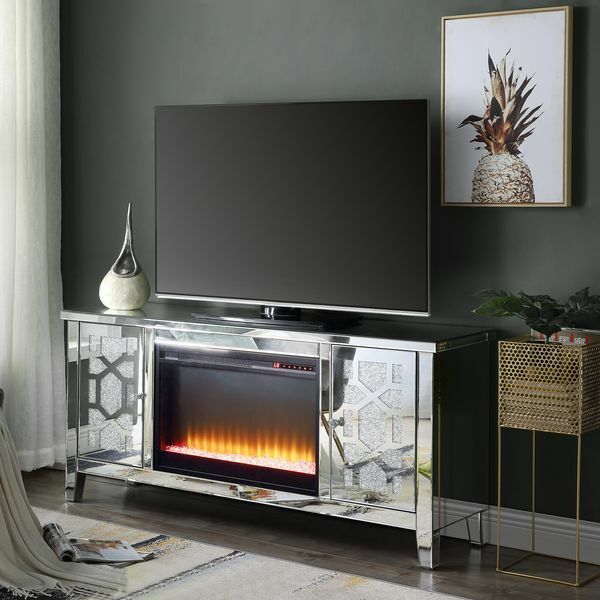 Acme Furniture Noralie Mirrored Faux Diamonds Tv Stand