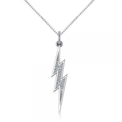 Pre-owned Allurez Diamond Accented Lightning Bolt Pendant Necklace In 14k White Gold (0.06ct)