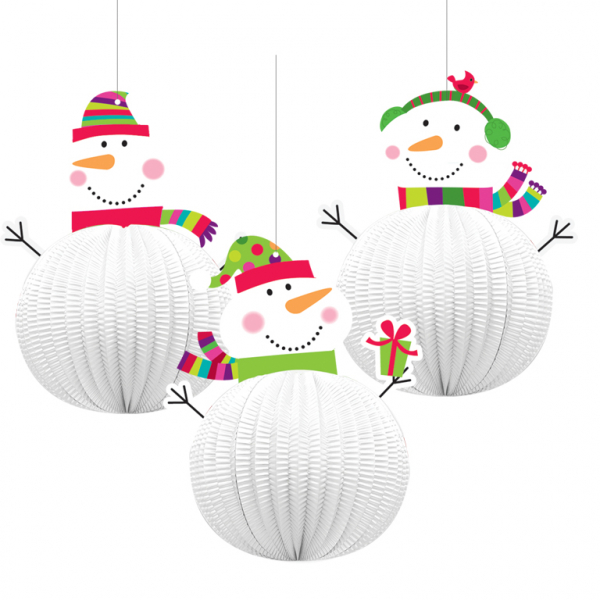 Details About 3 Honeycomb Snowman Hanging Party Decorations Winter Wonderland Window Christmas