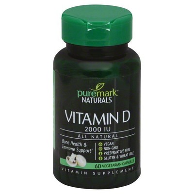 Vitamin D 2000 IU Vegetarian All Natural Vitamin Supplement Puremark 60 Ct