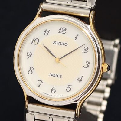 ✨SEIKO✨セイコー✨ドルチェ✨5E61-5A20✨ダイヤ1P付き✨腕時計✨ Exc+5] SEIKO Dolce 5E61-0A20 32mm shell Dial Quartz Men's