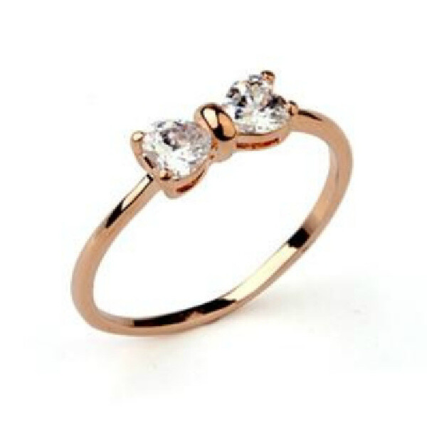 Dainty Rose Gold finish Double Heart Cubic Zirconia Dress Ring + Box + Gift Bag