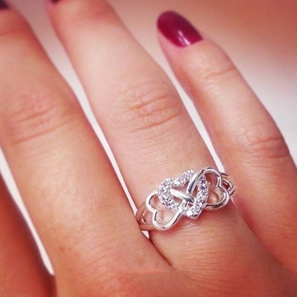 925 Sterling Silver Infinity Heart Cubic Zirconia Ring Sizes 5-9 For Women
