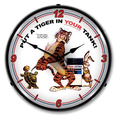 NEW  ESSO TIGER   L.E.D.  LIGHTED RETRO ADVERTISING CLOCK - FREE SHIPPING* 