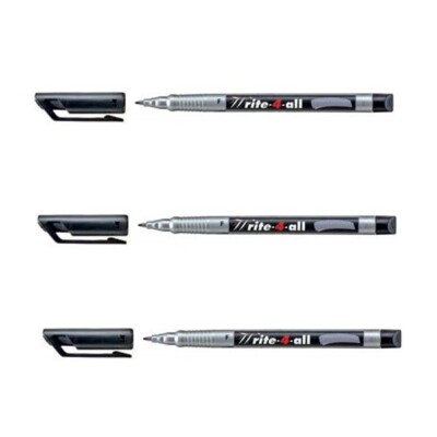 3 x Stabilo Write-4-All Marker Pen Permanent Waterproof Black - FINE (F) Line