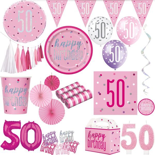Rosa 50. Geburtstag Dekoration Set – Schärpe & Krone Mit „50 And Fabulous“ Für Frauen, Inkl. Perlennadel