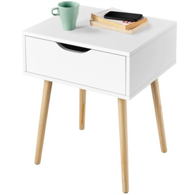Bedside Table with Drawer, Wood Nighstand Cabinet, Side Table for Living Room