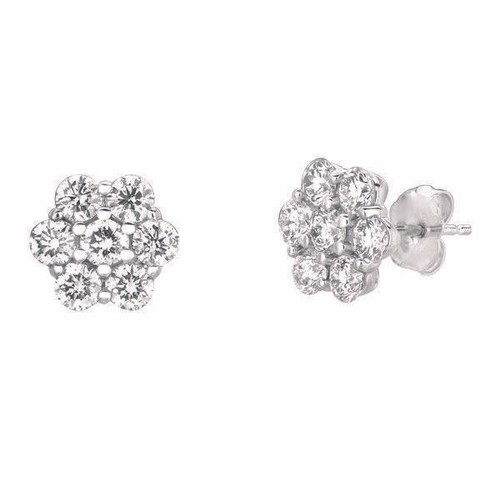 Pre-owned Morris 2.00 Carat Natural Diamond Flower Earrings Si 14k White Gold