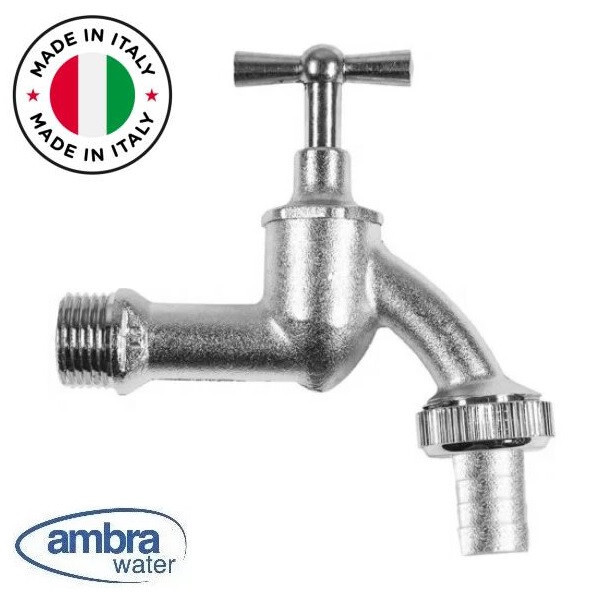 RUBINETTO CON PORTAGOMMA IN OTTONE CROMATO NICHELATO 1/2" DA GIARDINO DECORATIVO