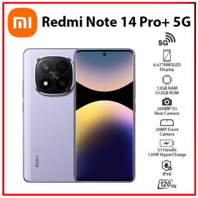 (New) Redmi Note 14 Pro+ Plus 5G 12GB+512GB PURPLE Dual SIM Android Cell Phone