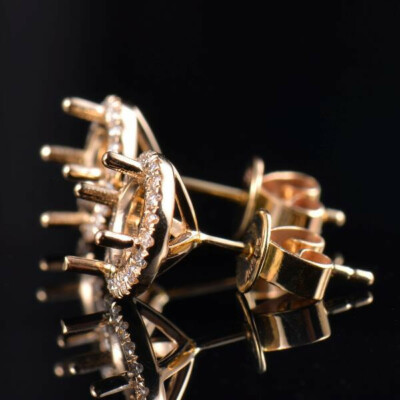 Pre-owned Diamondmounts Round 6mm 14k Yellow Gold Natural Diamond Halo Setting Earrings Stud Semi Mount