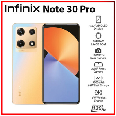 (New&Unlocked) Infinix Note 30 Pro 8GB+256GB GOLD Dual SIM Android Cell Phone