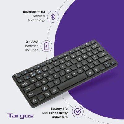 Targus Compact Multi-Device Bluetooth Antimicrobial Keyboard - AKB862US