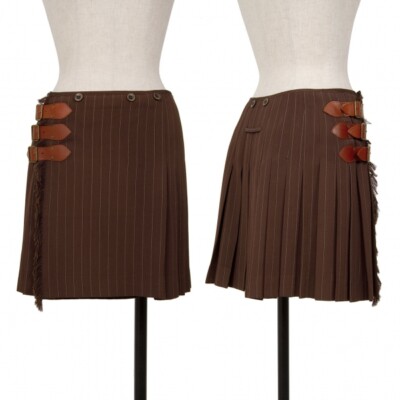 Jean Paul GAULTIER CLASSIQUE Striped Pleats Wrap Skirt Size