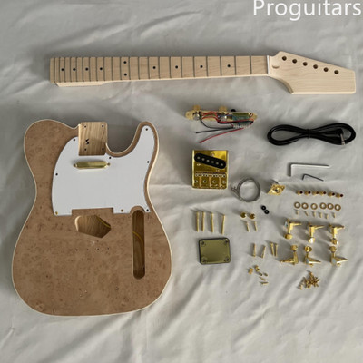 Unfinished DIY Tree Burl Top TL Electric Guitar Gold Hardware White Pickguard