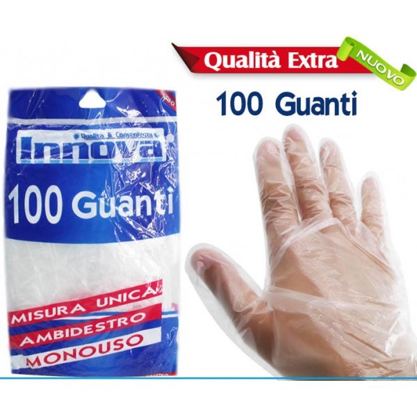 Set 100 Pezzi Guanti Monouso Misura Unica Ambidestro Trasparenti dfh