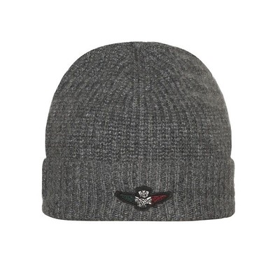

Шапка Aeronautica Militare CU034 Beanie в рубчик темно-серый меланж с нашивкой, Grey