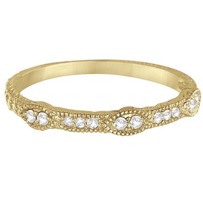 Pre-owned Allurez 0.15ct Pave Set Vintage Stacking Diamond Ring Band Milgrain 14k Yellow Gold In White