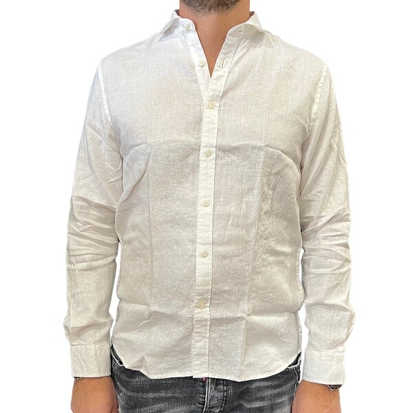

Мужские рубашки из льна Клубная одежда Slim Fit Лето с длинным рукавом 100% лен Белый Молочный