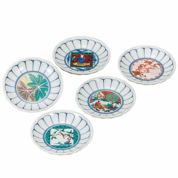 Kutani Yaki Article Japonais Petit Sarving Plaque Set 5 Jidai-E Vieux Kiku Style