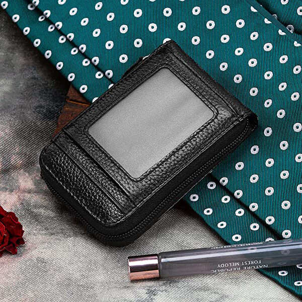 Mens Genuine Leather Wallet Credit Card Holder RFID Blocking  Thin Zipper Pocket