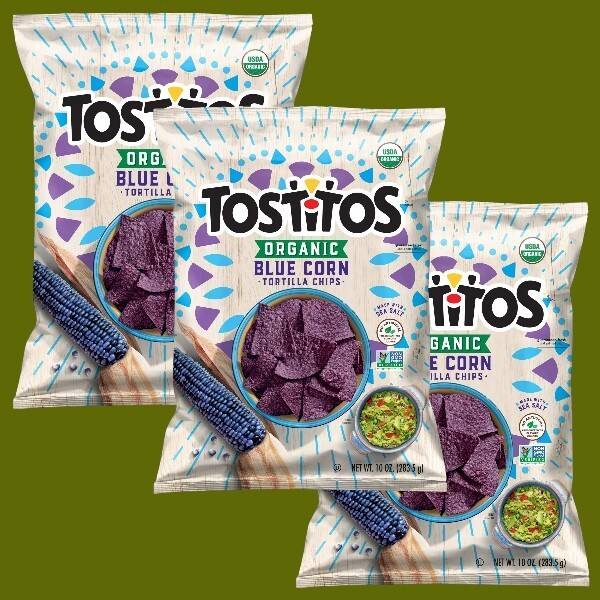 Tostitos ORGANIC BLUE CORN Tortilla Chips Snacks, 10 oz. Gluten Free (3 Bags)