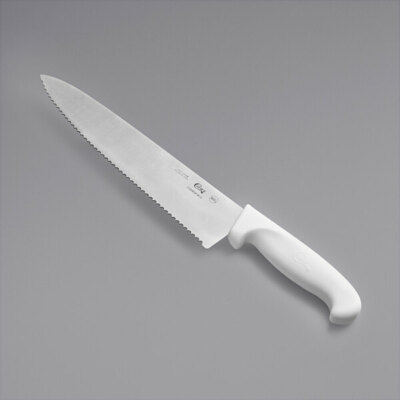 Choice 10'' Serrated Chef Knife with White Handle