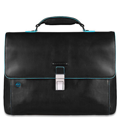 Pre-owned Piquadro Fashion Bag  Blue Square Folder Black Leather - Ca3111b2-n