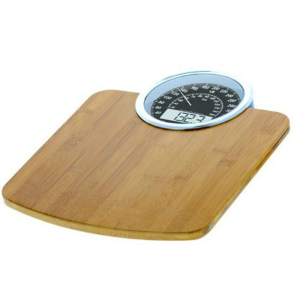 Wood Bathroom Scale Analog and Digital Display 396 lb Cap. Health Weight Loss
